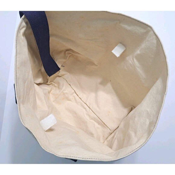 Lands End Expandable Canvas Tote Cream Blue Double Strap Boat Bag Made in USA - Picture 6 of 10